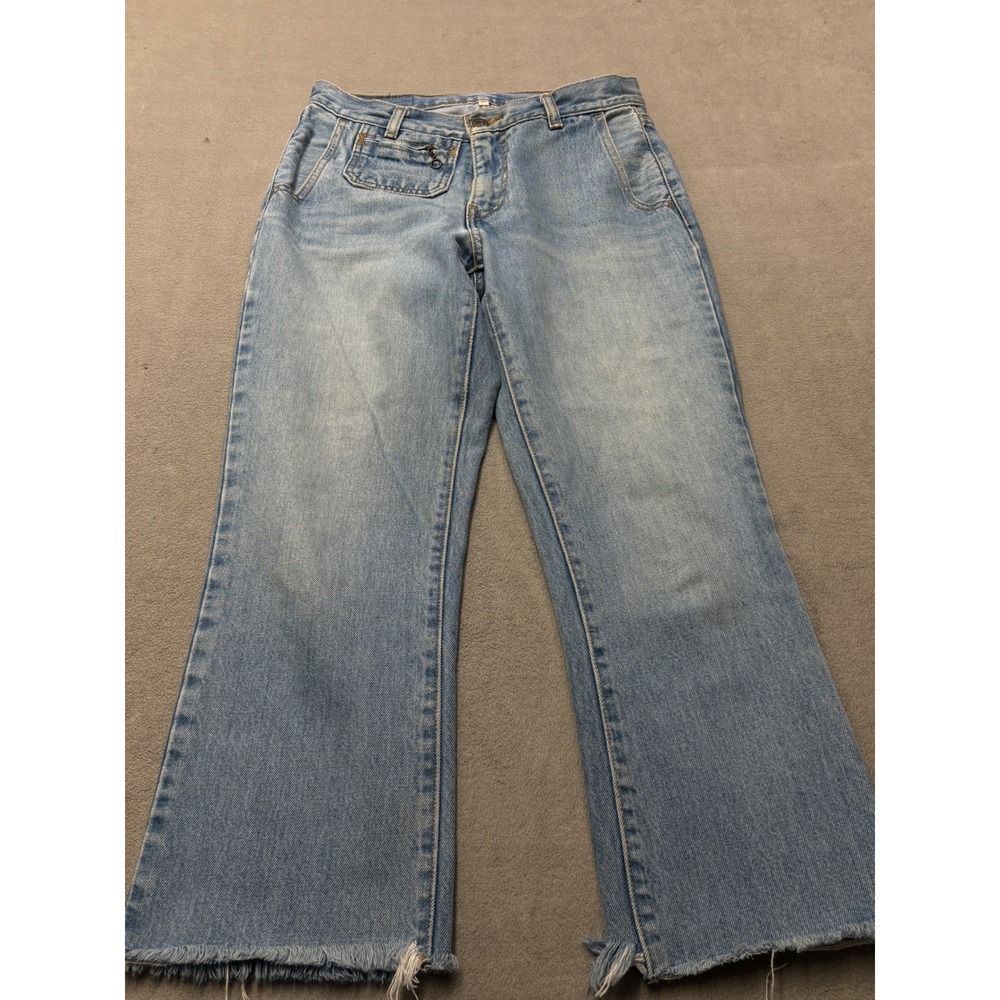 Levis Light Wash Utility Straight Leg Jeans Raw Hem Size 27 Multi Pocket Zip